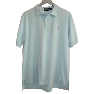 Polo‎ Ralph Lauren Mens Large Light Aqua Blue Pique Mesh Polo Shirt Purple Pony